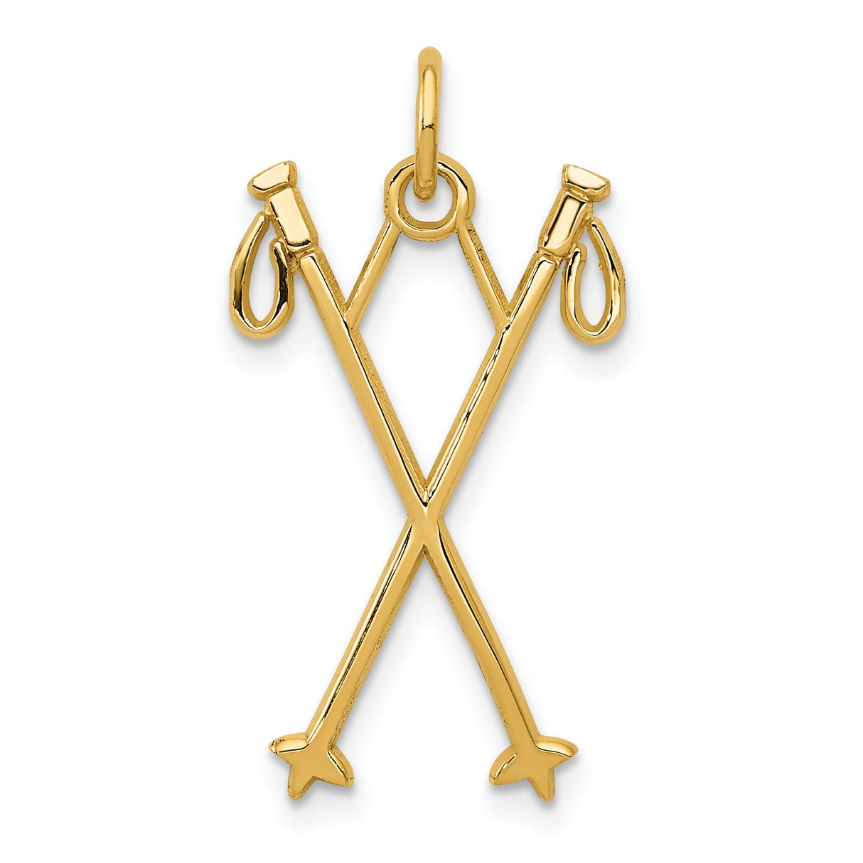 14k Yellow Gold Pendant with Crossed Ski Poles, Winter Sports Charm for Skiers