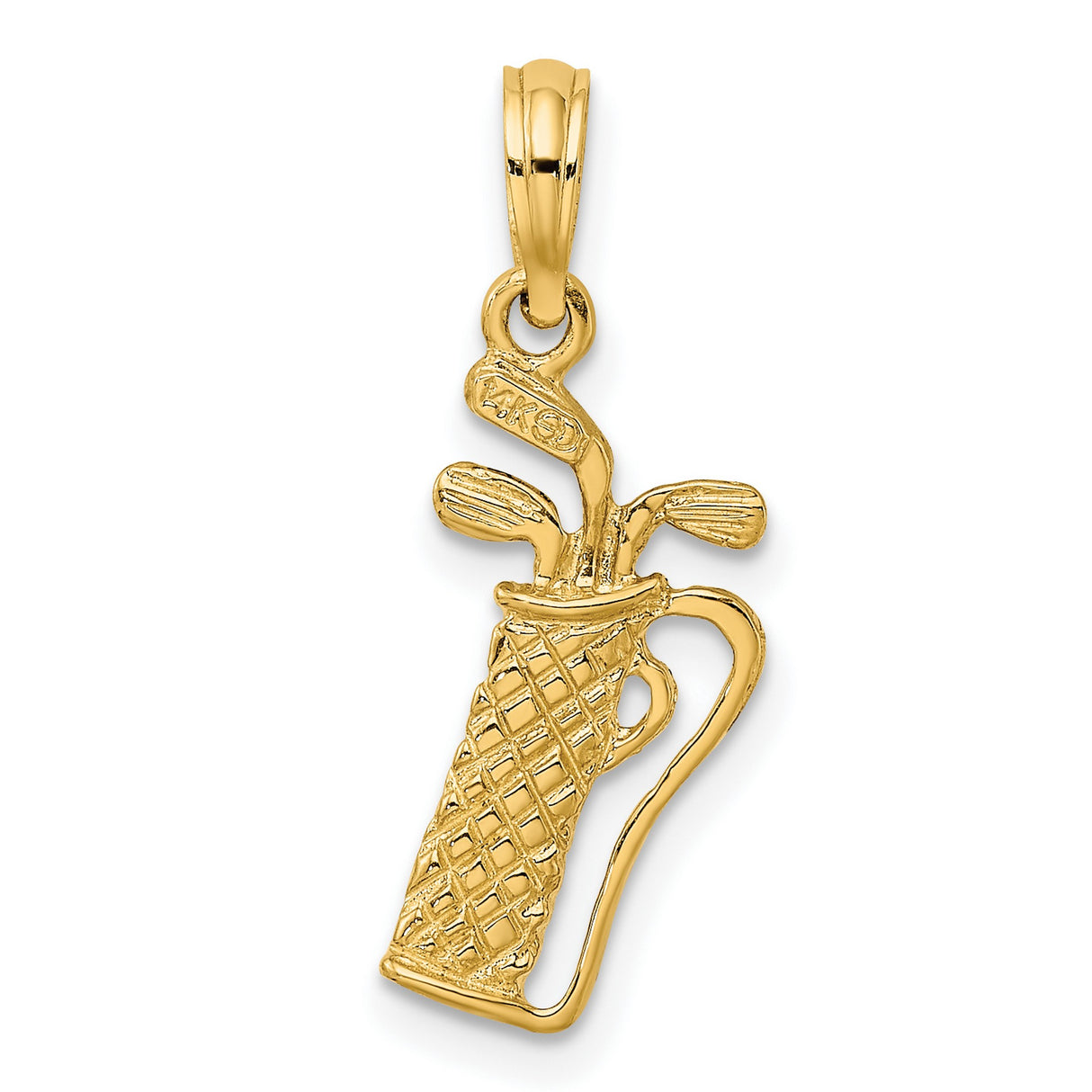 14k Yellow Gold Golf Bag Pendant with Detailed Golf Clubs Design