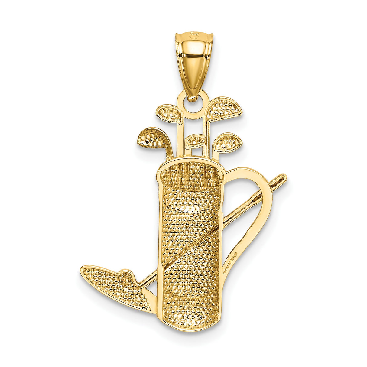 14k Two-Tone Gold Golf Bag Pendant with Textured Golf Clubs Design