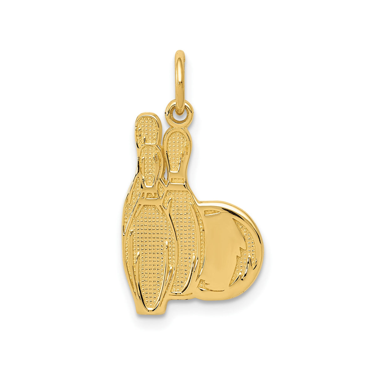 14k Yellow Gold Bowling Pendant with Three Pins and Ball, Unisex Sports Charm
