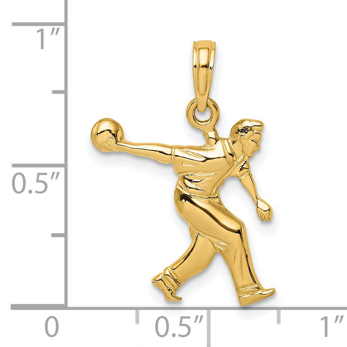 14k Yellow Gold Bowling Pendant with Mid-Throw Male Bowler Figure Sports Charm