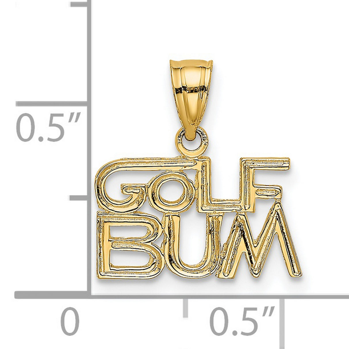 14k Yellow Gold Golf Bum Pendant, Bold Stylized Golf Word Charm for Men or Women