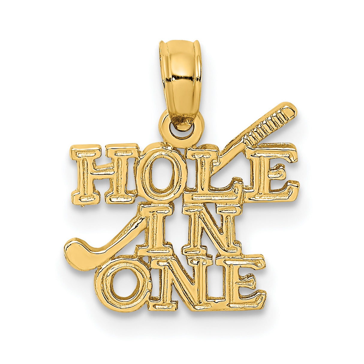 14k Yellow Gold Golf Pendant with Hole in One Club and Ball Design