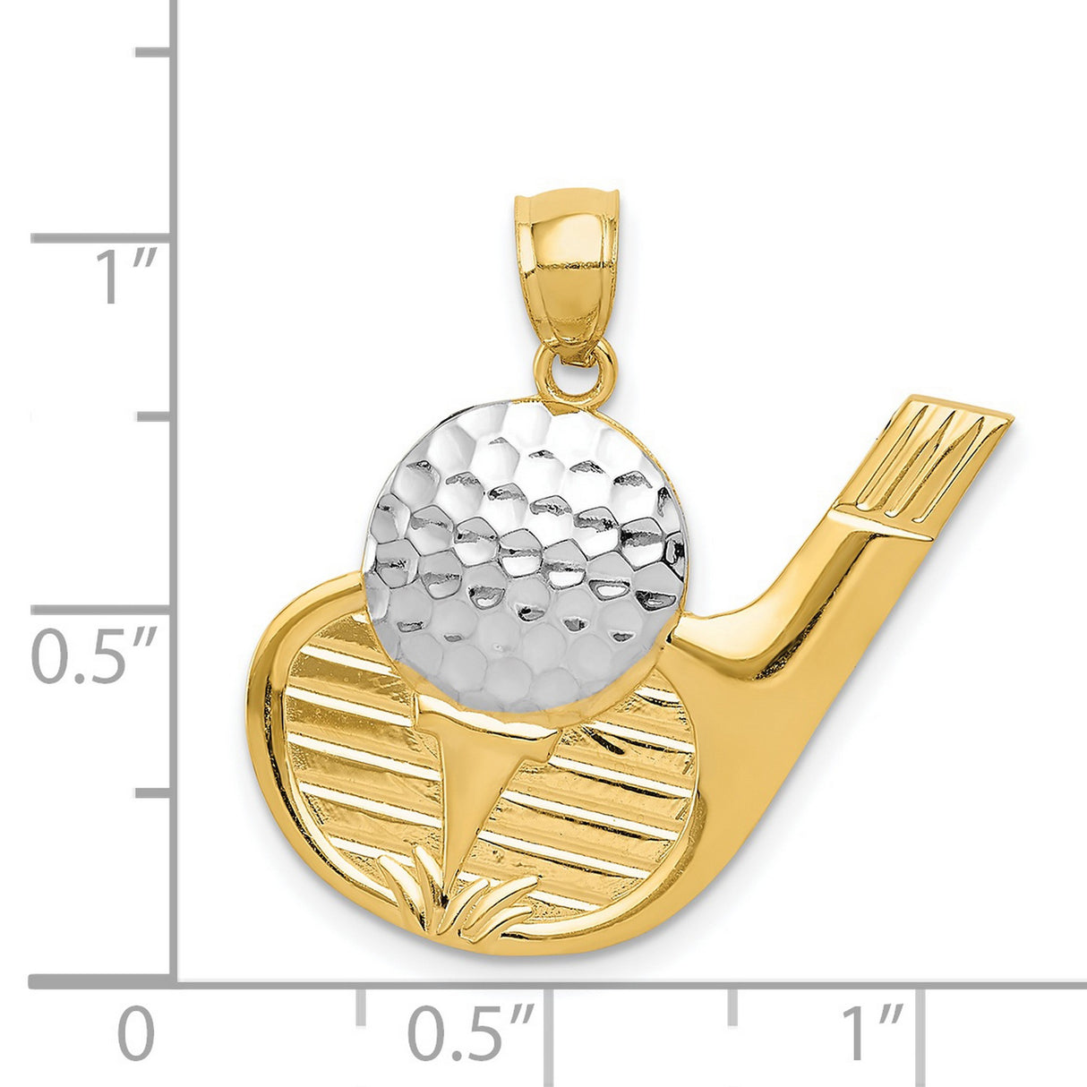 14k Yellow and Rhodium Gold Golf Club Pendant with Textured Ball and Tee Detailing