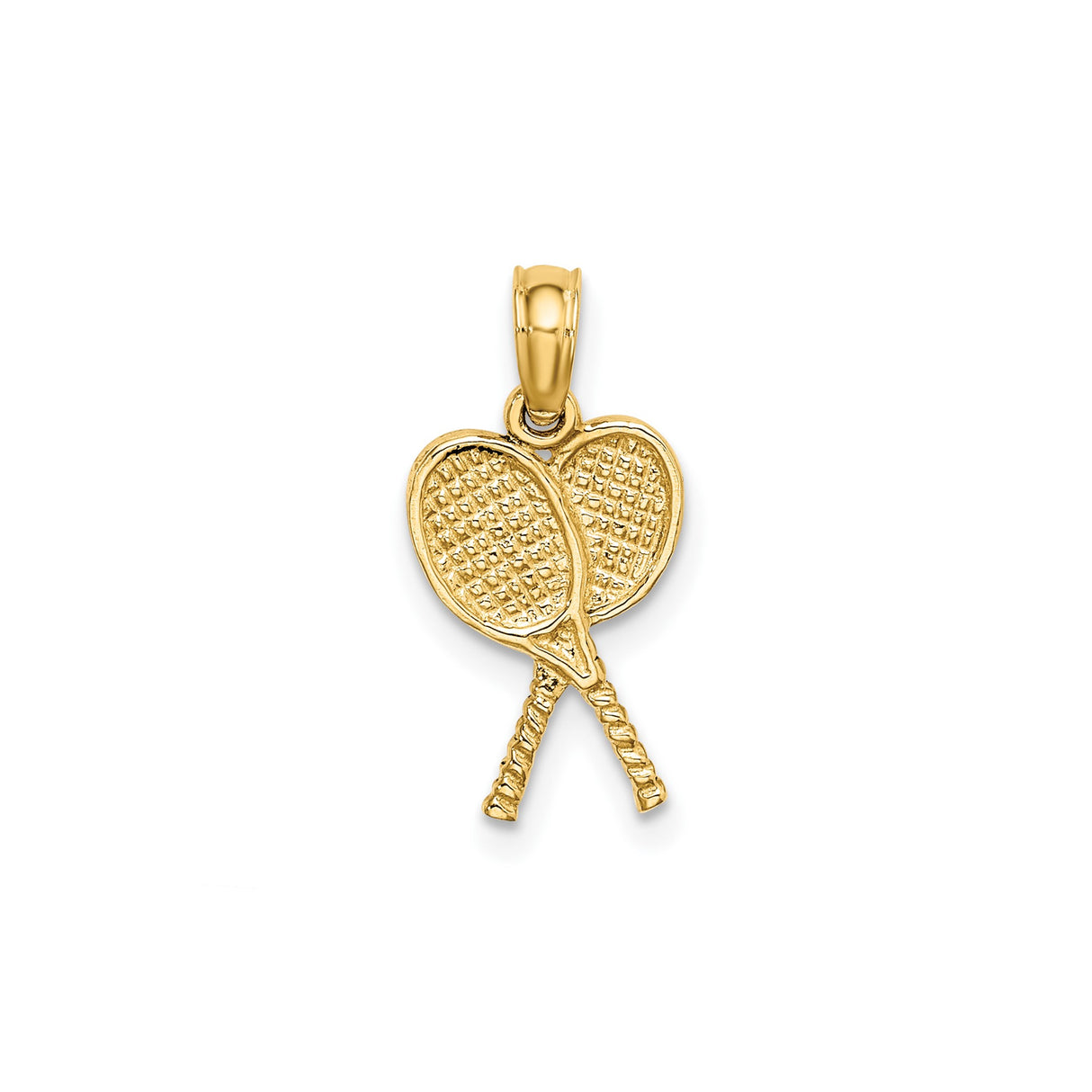 14k Yellow Gold Tennis Racket Pendant with Ball, Crossed Rackets Sports Charm