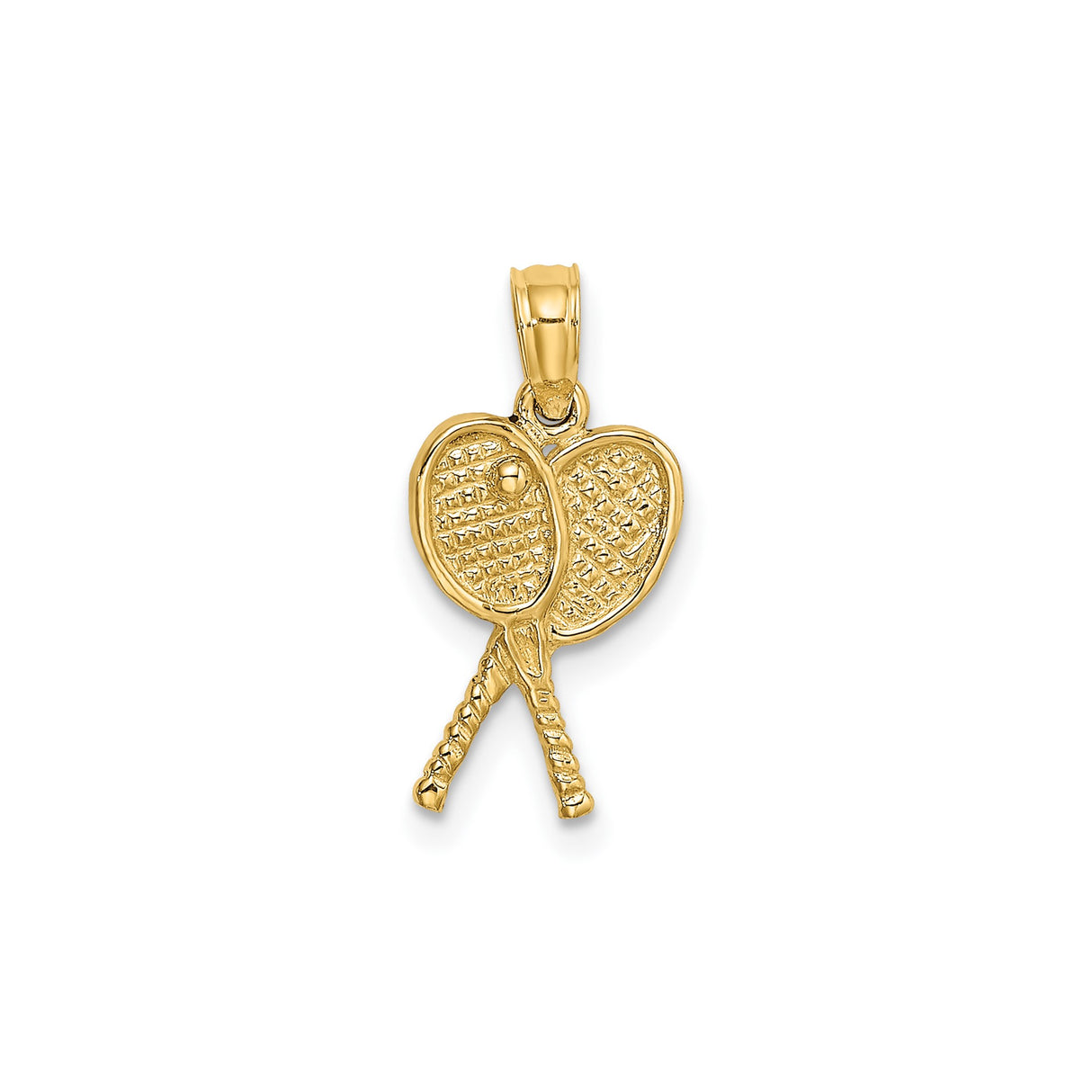14k Yellow Gold Tennis Racket Pendant with Ball, Crossed Rackets Sports Charm