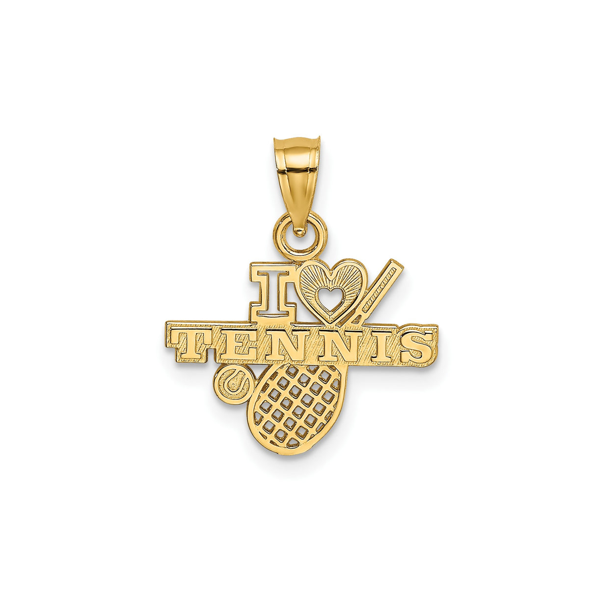14k Yellow Gold Tennis Pendant with Heart Racket and Ball Design, Unisex Sports Charm