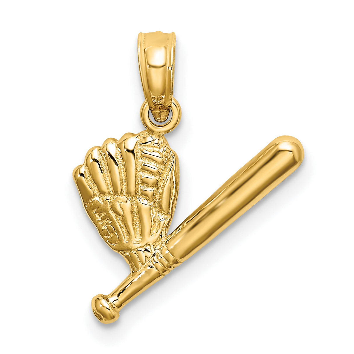14k Yellow Gold Baseball Glove and Bat Pendant Charm, Unisex Sports Jewelry
