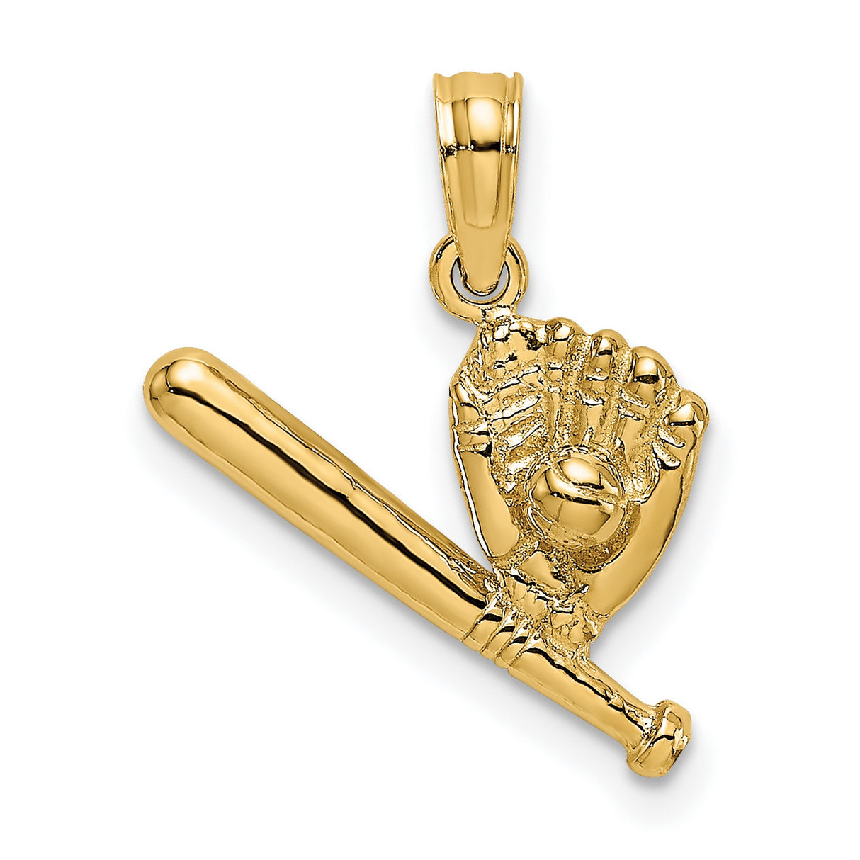 14k Yellow Gold Baseball Glove and Bat Pendant Charm, Unisex Sports Jewelry