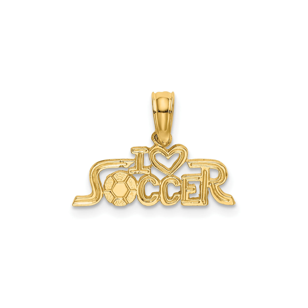 14k Yellow Gold Soccer Pendant with Heart and Ball Design, Unisex Sports Jewelry