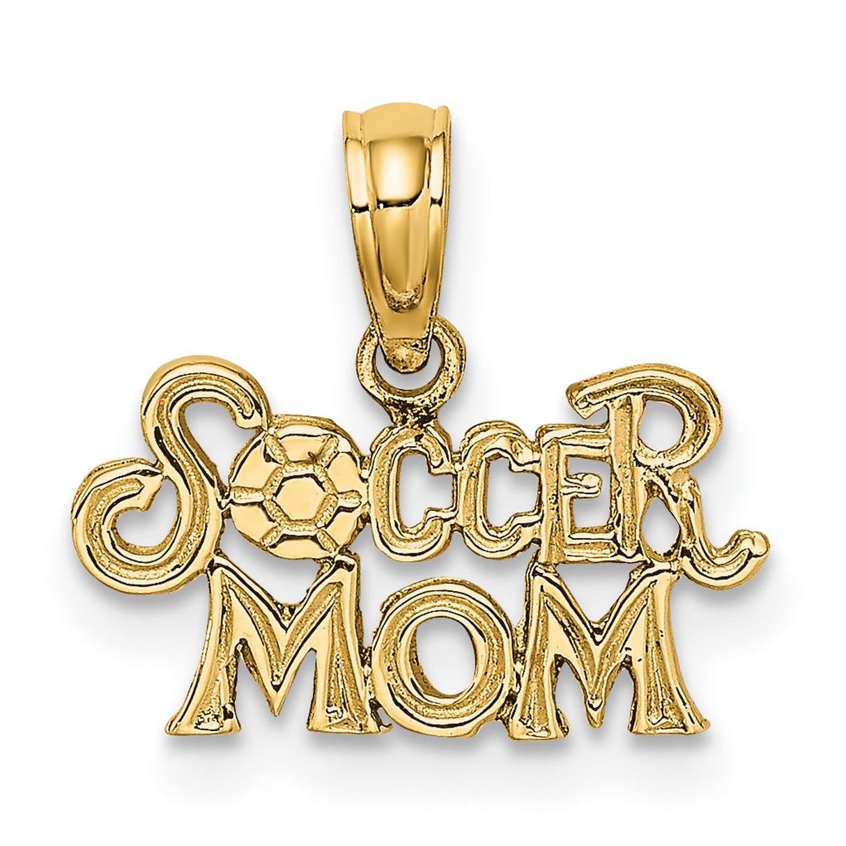 14k Yellow Gold Soccer Mom Pendant with Soccer Ball Design, Sports Charm for Women