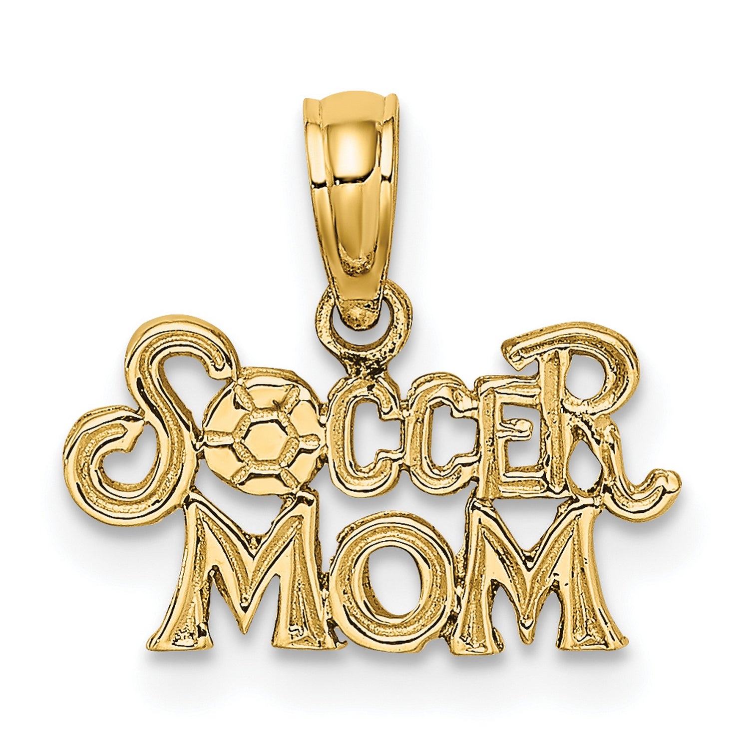 14k Yellow Gold Soccer Mom Pendant with Soccer Ball Design, Sports Charm for Women