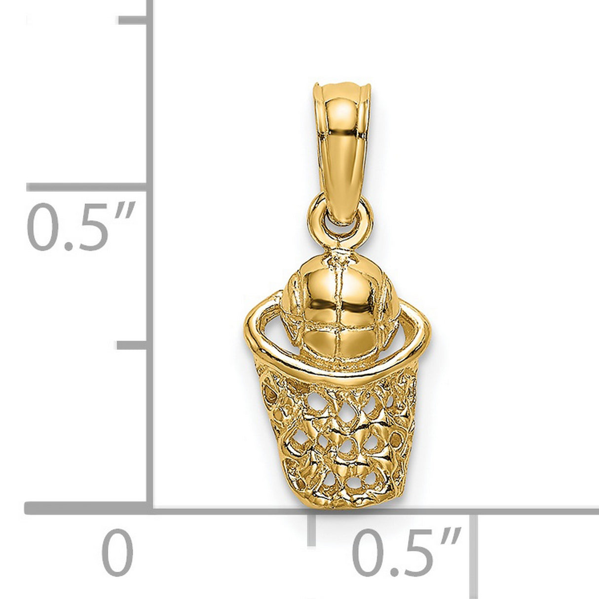 14k Yellow Gold Basketball Pendant with 3D Hoop Design, Sports Charm for Men or Women