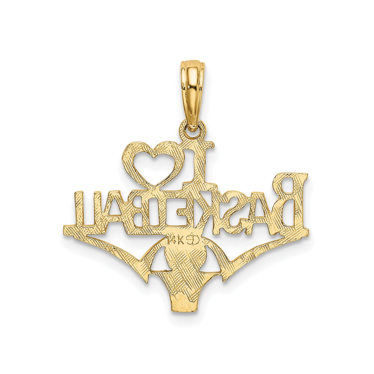 14k Yellow Gold Basketball Pendant with Heart and Hoop Design, Unisex Sports Charm