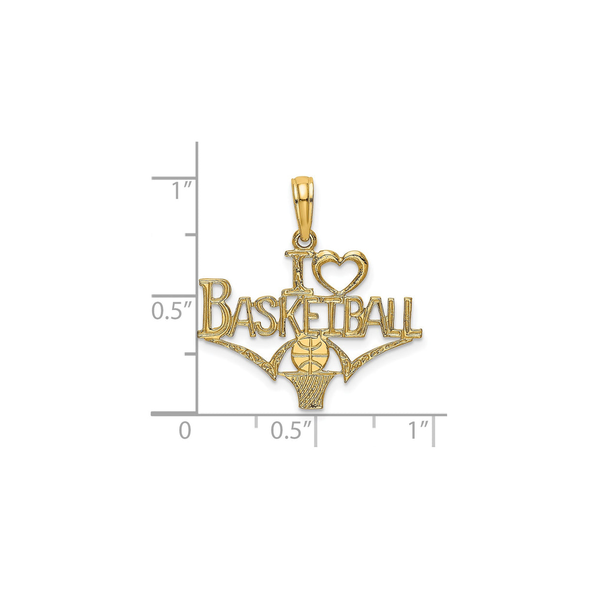 14k Yellow Gold Basketball Pendant with Heart and Hoop Design, Unisex Sports Charm