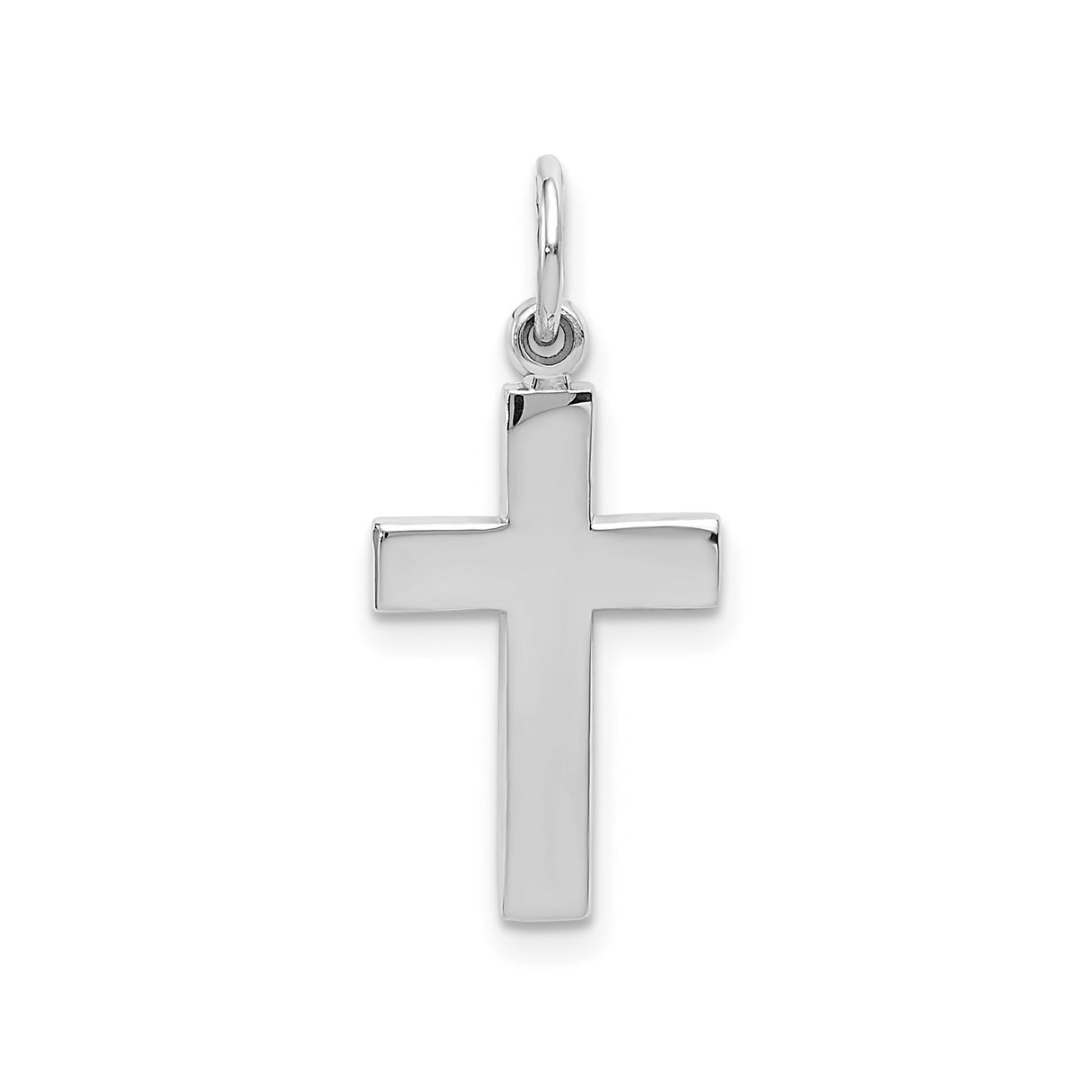 14k White Gold Latin Cross Pendant, Minimalist Polished Religious Charm, Unisex Jewelry
