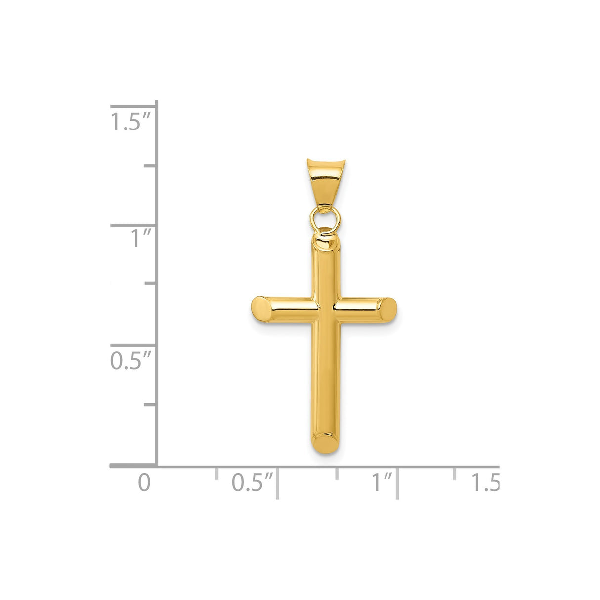14k Yellow Gold Latin Cross Pendant with Angled Tips, Hollow 3D Tubular Design