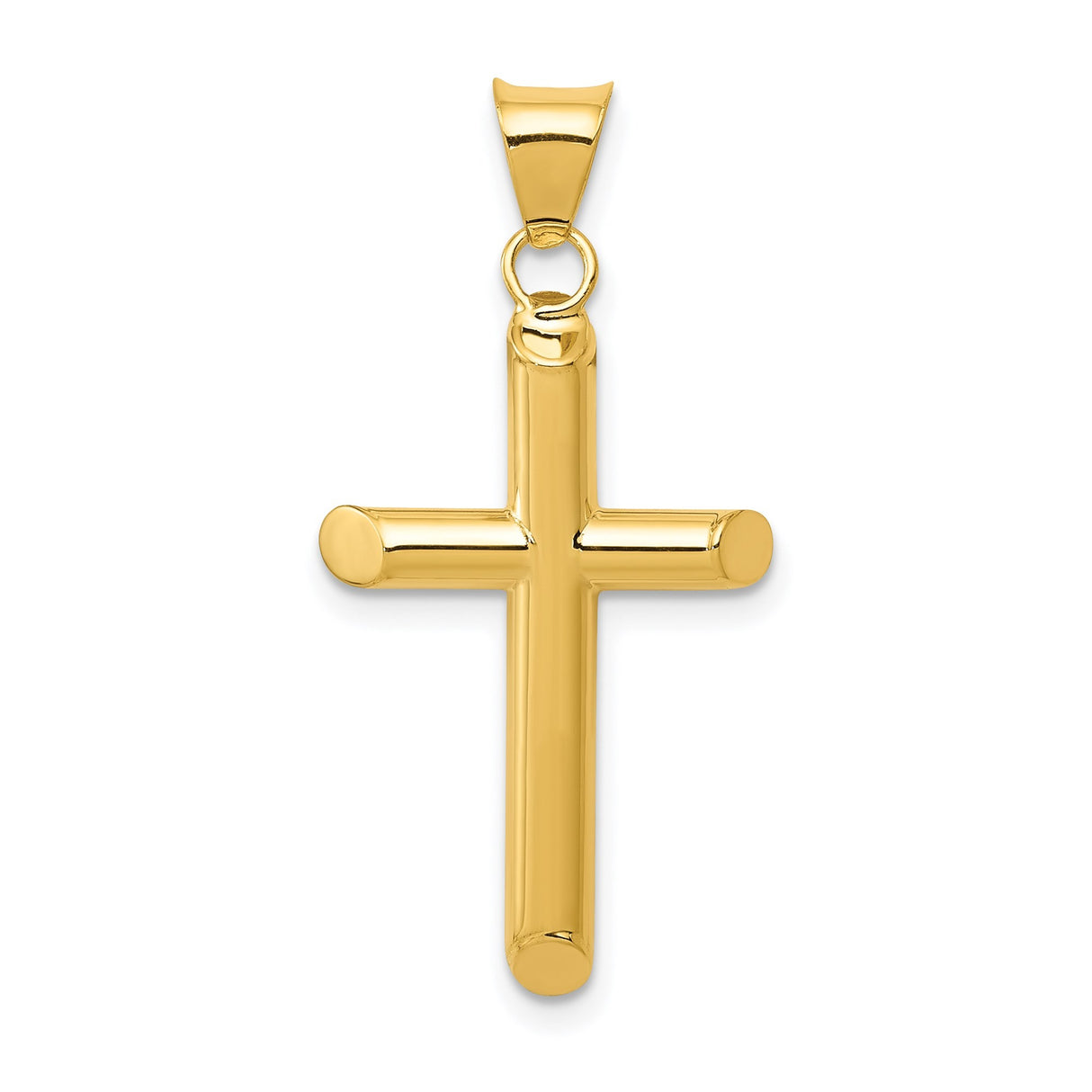 14k Yellow Gold Latin Cross Pendant with Angled Tips, Hollow 3D Tubular Design