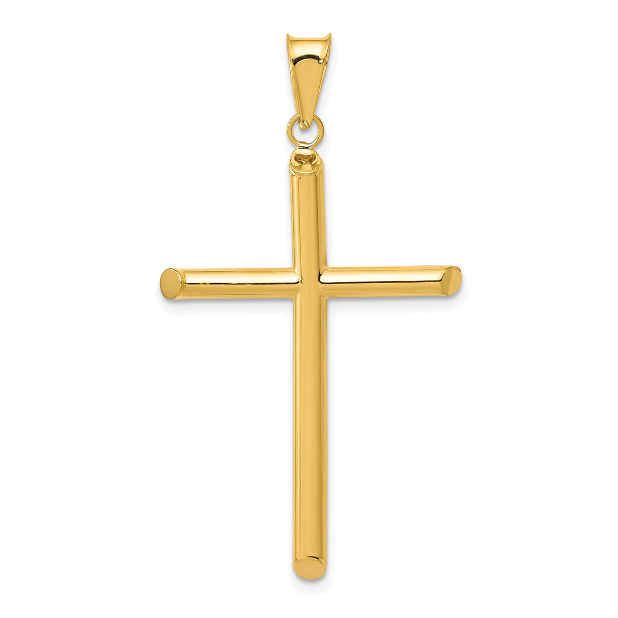 14k Yellow Gold Latin Cross Pendant, Hollow Minimalist Religious Charm for Men and Women