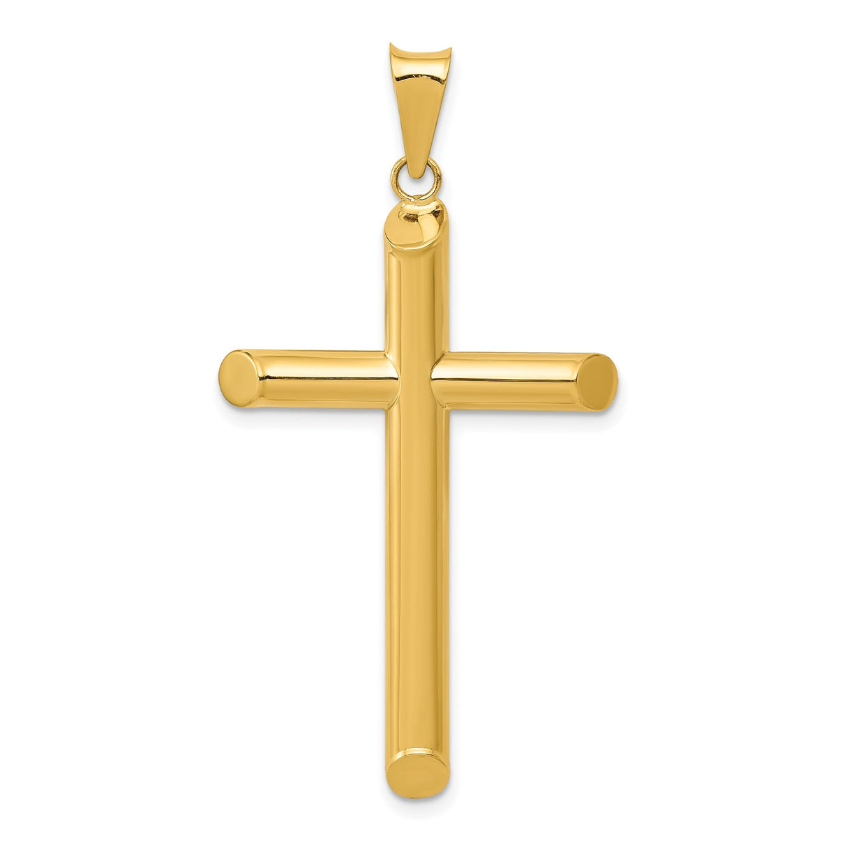 14k Yellow Gold Latin Cross Pendant with Tapered Bail and Smooth Cylindrical Design