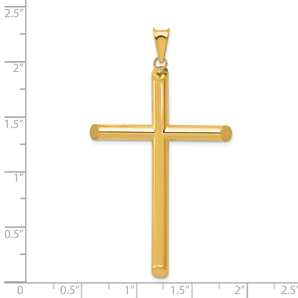 14k Yellow Gold 3D Latin Cross Pendant, Polished Hollow Religious Necklace for Men and Women