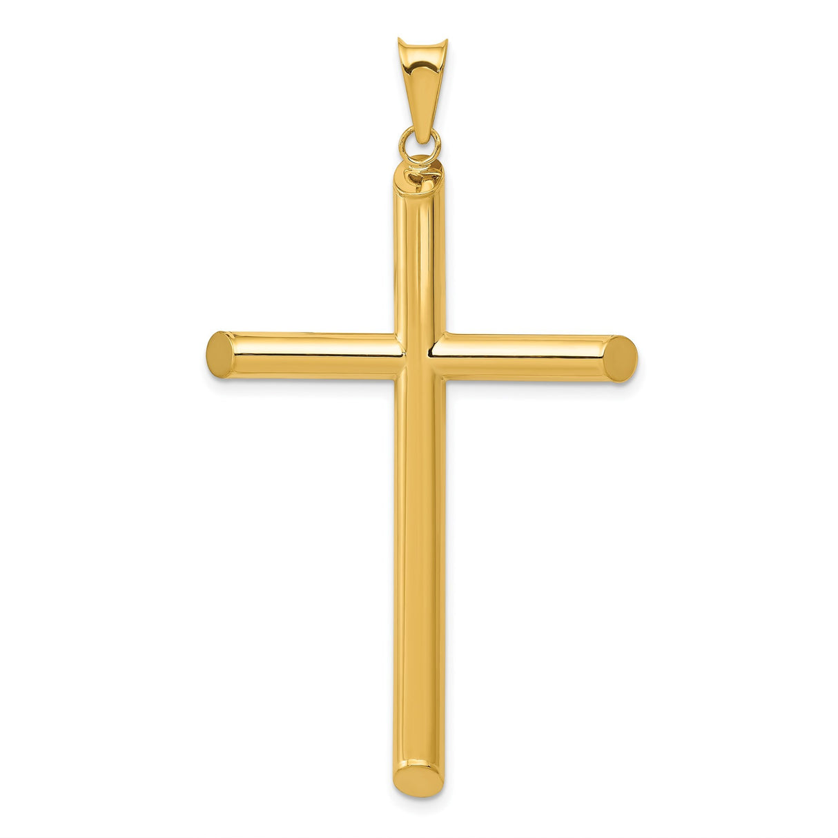 14k Yellow Gold 3D Latin Cross Pendant, Polished Hollow Religious Necklace for Men and Women