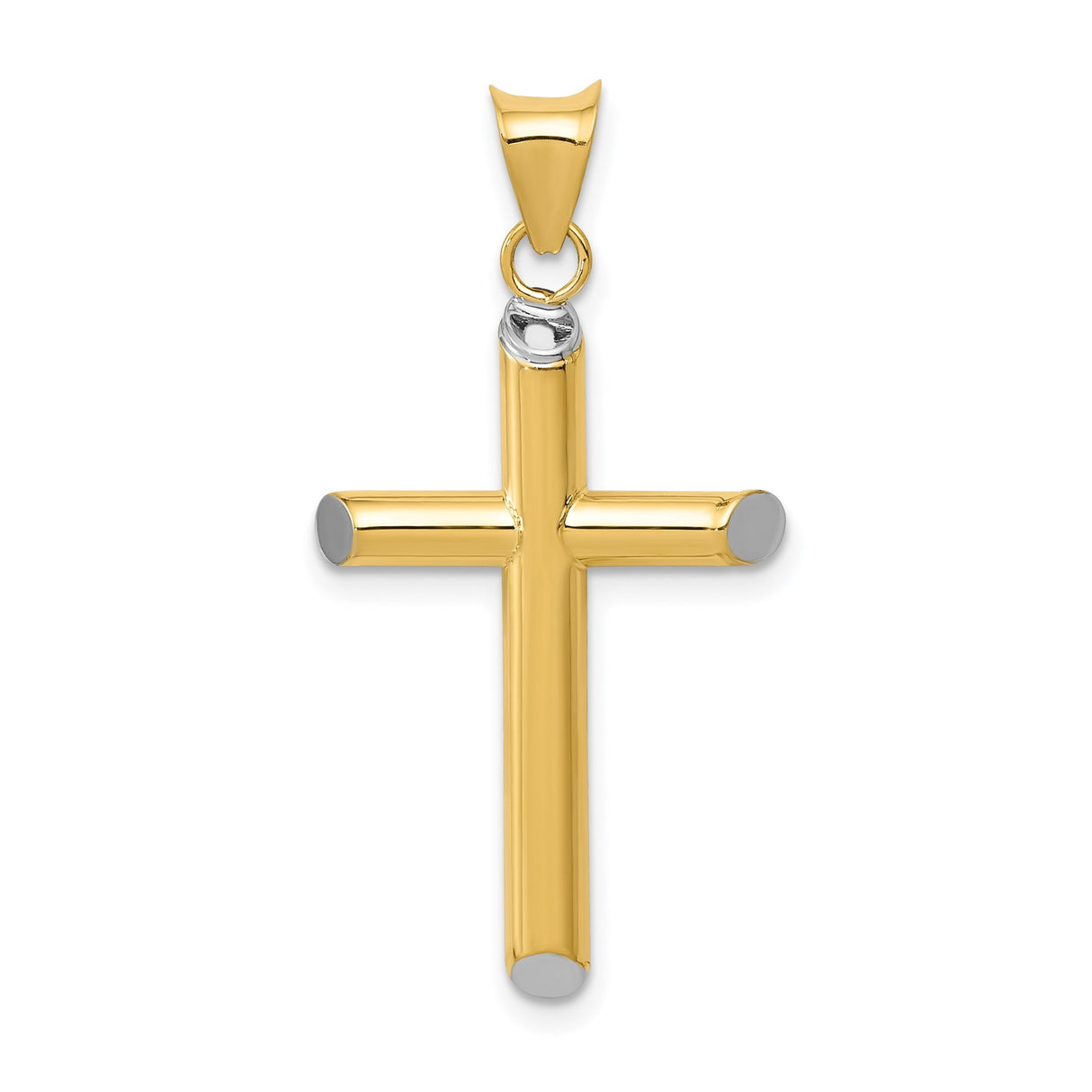 14k Multi-Tone Gold Latin Cross Pendant with Rhodium Accented Tips for Men and Women