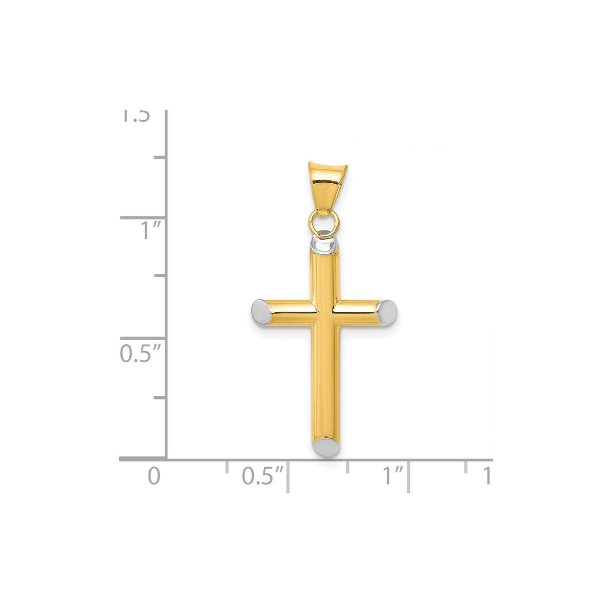 14k Multi-Tone Gold Cross Pendant with Rhodium Accents, Minimalist Religious Design