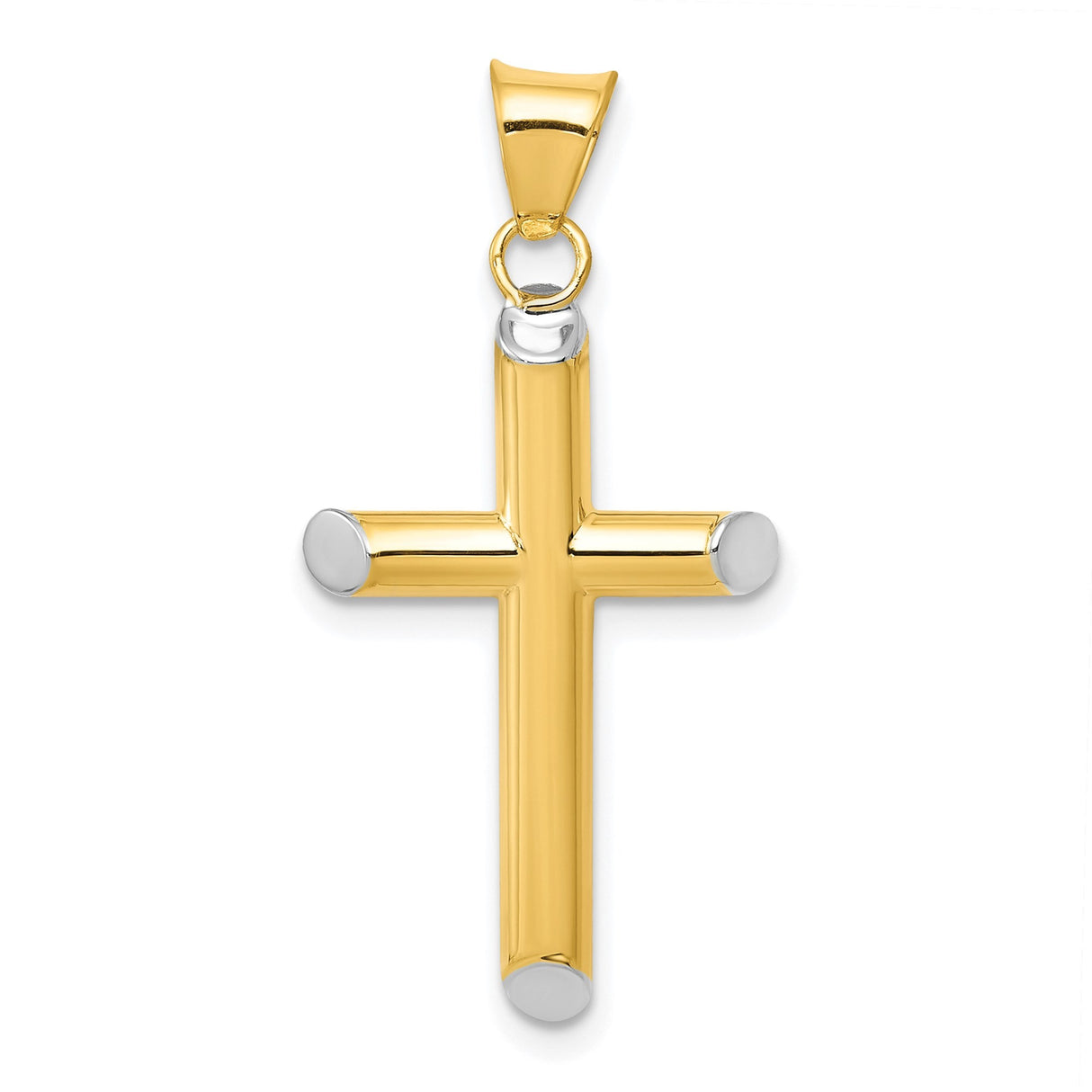14k Multi-Tone Gold Cross Pendant with Rhodium Accents, Minimalist Religious Design