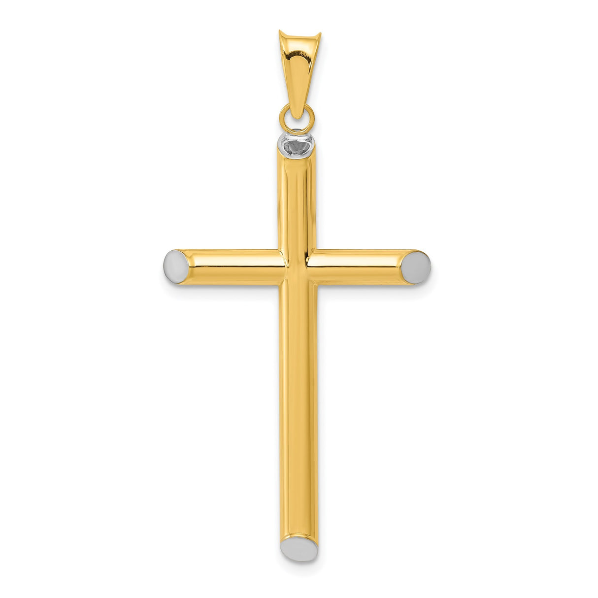 14k Multi-Tone Gold Cross Pendant with Rhodium Accents, Symmetrical Religious Design