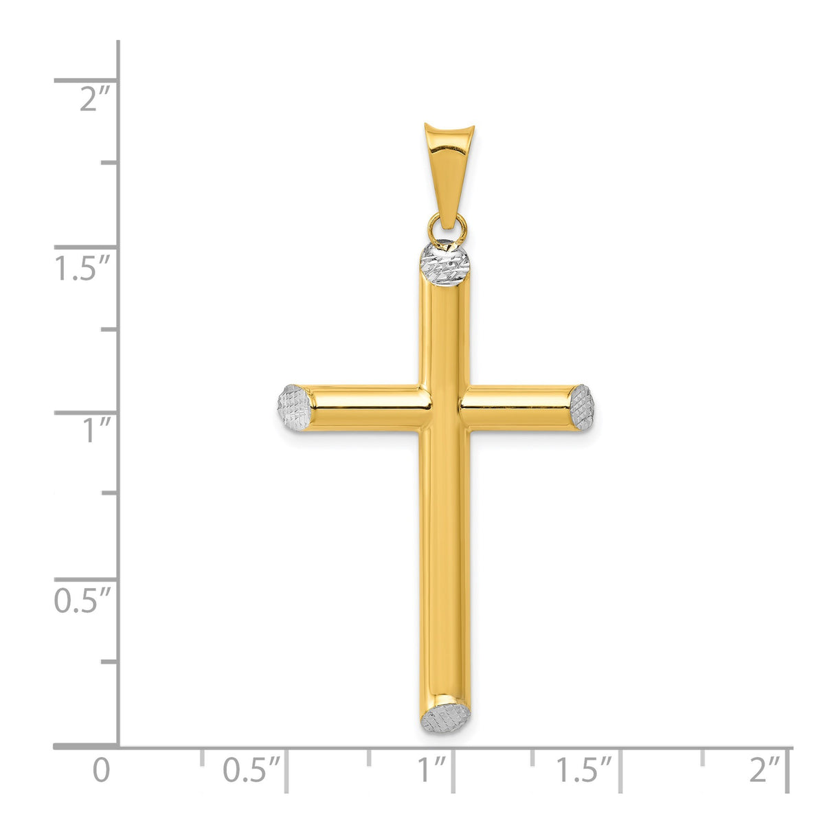 14k Multi-Tone Gold Latin Cross Pendant with Rhodium Accents, Minimal Tube Style