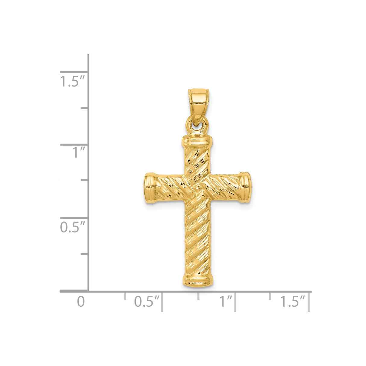 14k Yellow Gold Latin Cross Pendant with Textured Rounded Edges and Polished Finish