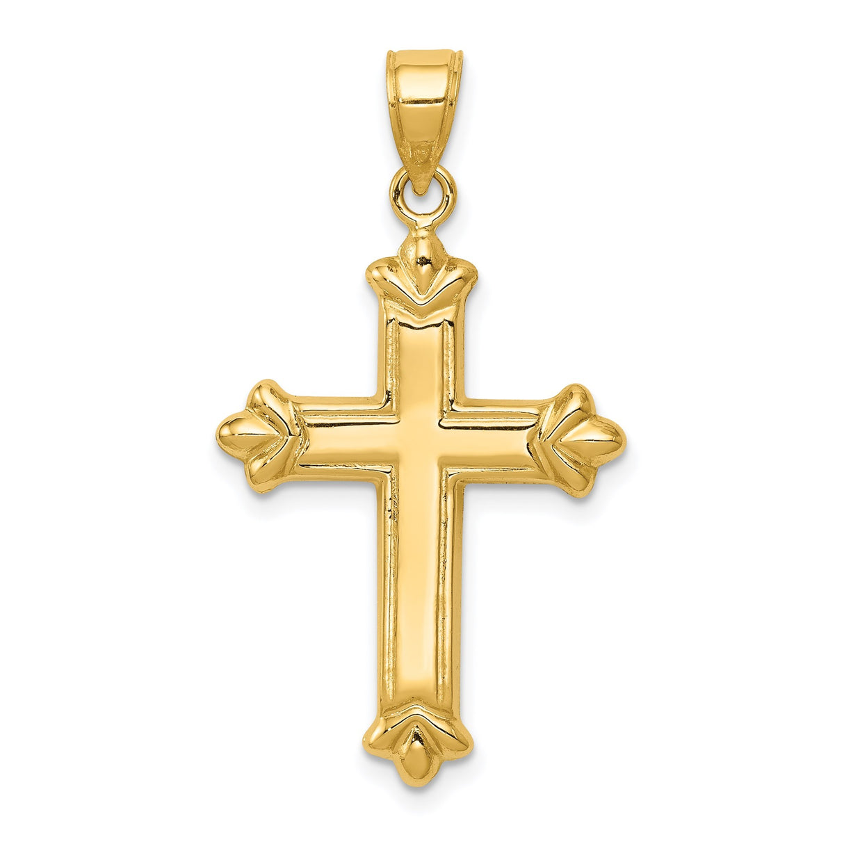 14k Yellow Gold Latin Cross Pendant, Reversible Detailed Design Christian Faith Jewelry Charm