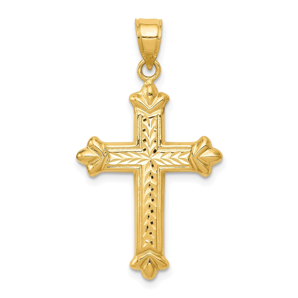 14k Yellow Gold Latin Cross Pendant, Reversible Detailed Design Christian Faith Jewelry Charm