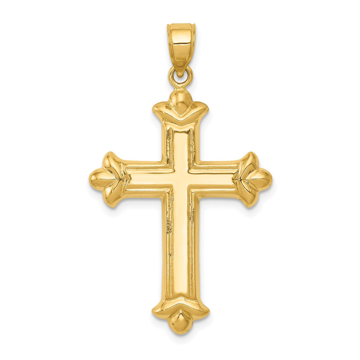 14k Yellow Gold Cross Pendant with Reversible Fleur de Lis Design for Men and Women