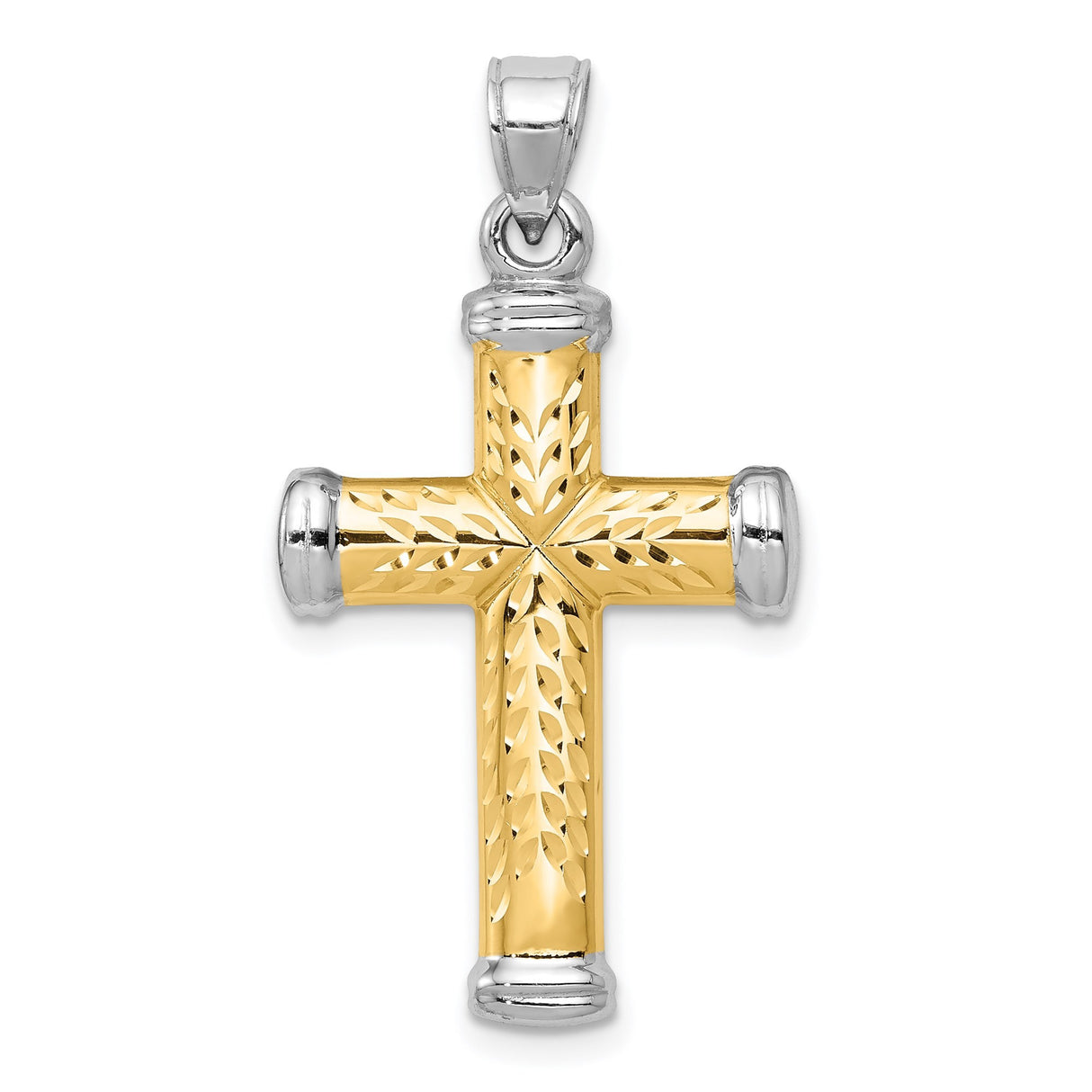 14k Multi-Tone Gold Reversible Latin Cross Pendant with Rhodium Accents for Men and Women