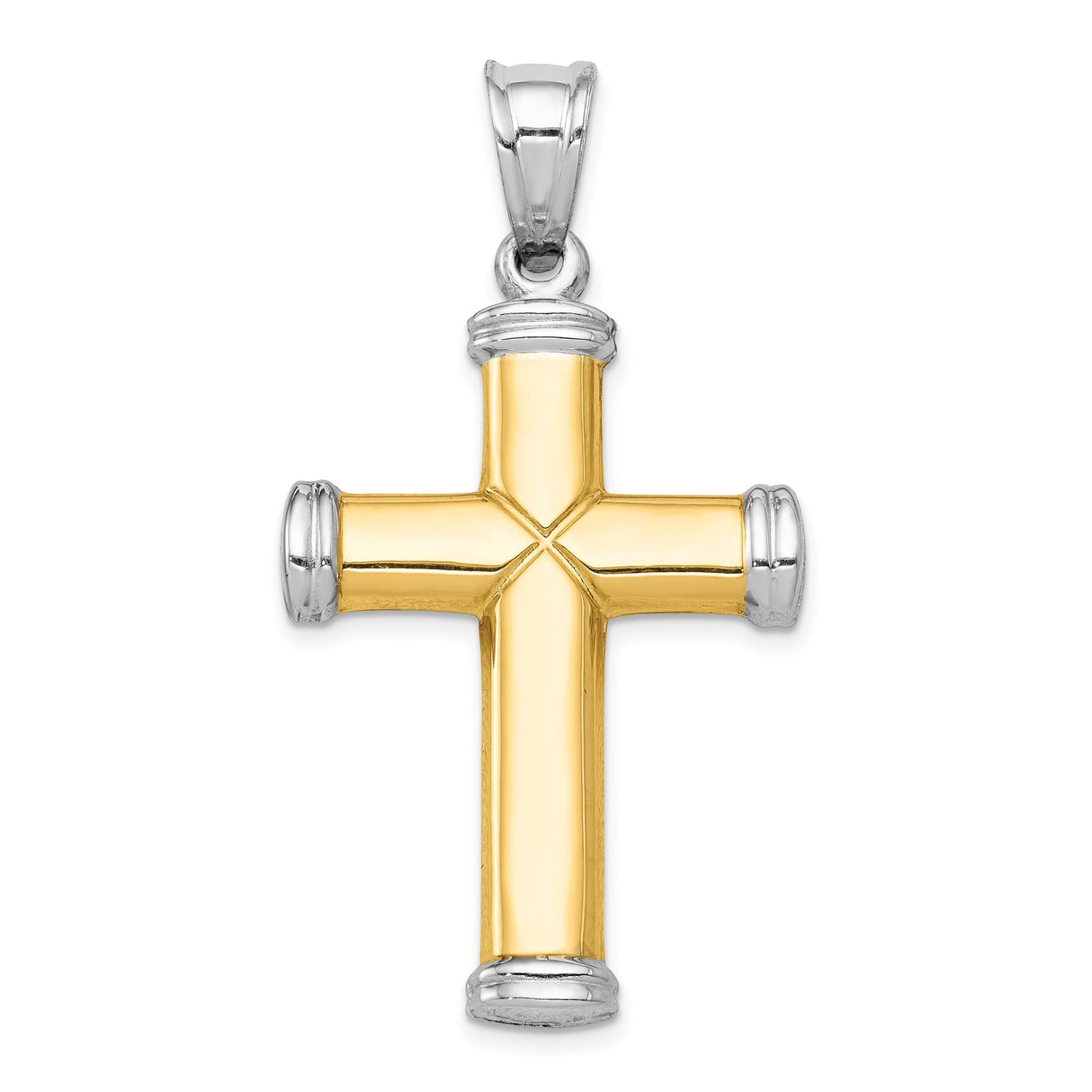14k Multi-Tone Gold Latin Cross Pendant with Rhodium Caps, Reversible Religious Charm