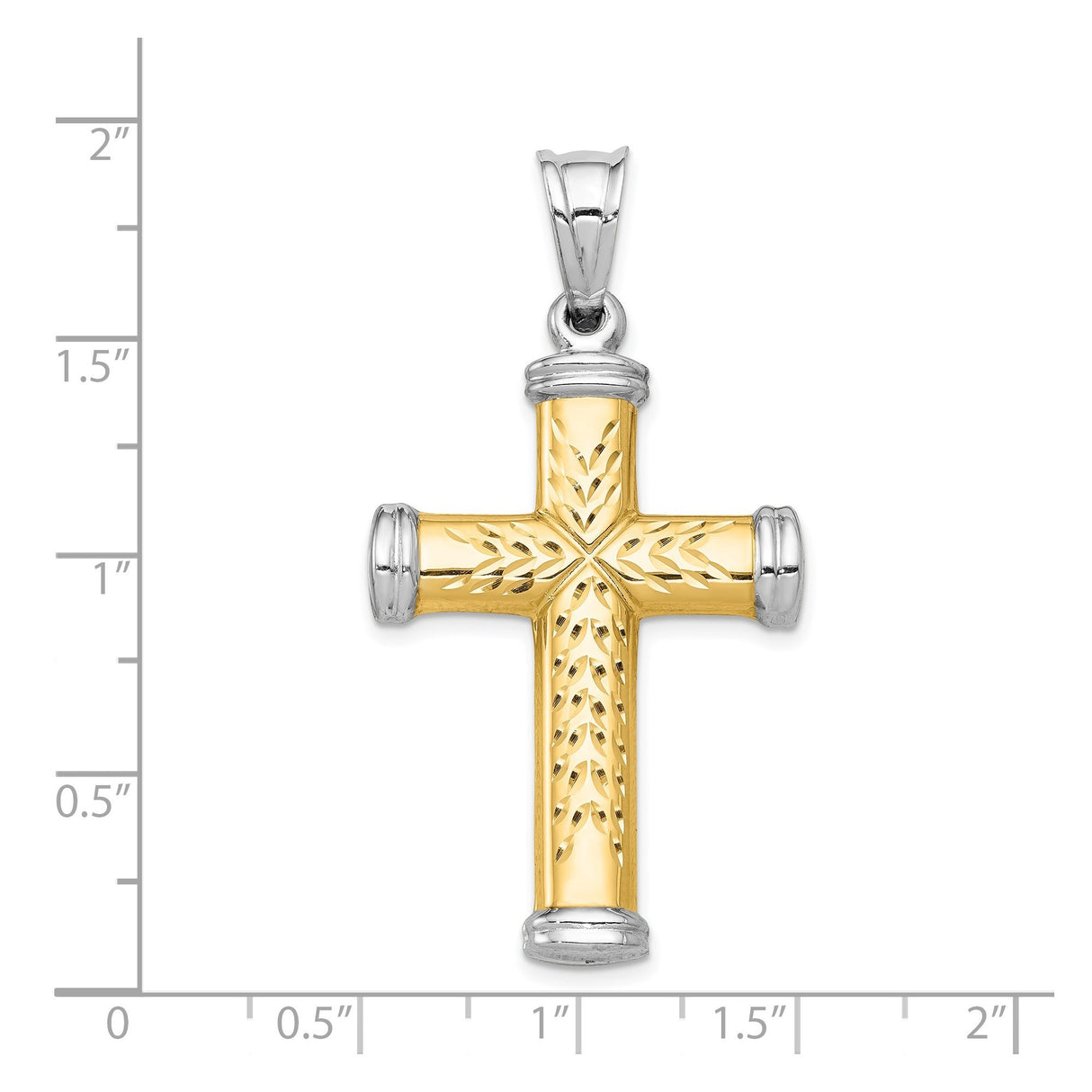 14k Multi-Tone Gold Latin Cross Pendant with Rhodium Caps, Reversible Religious Charm