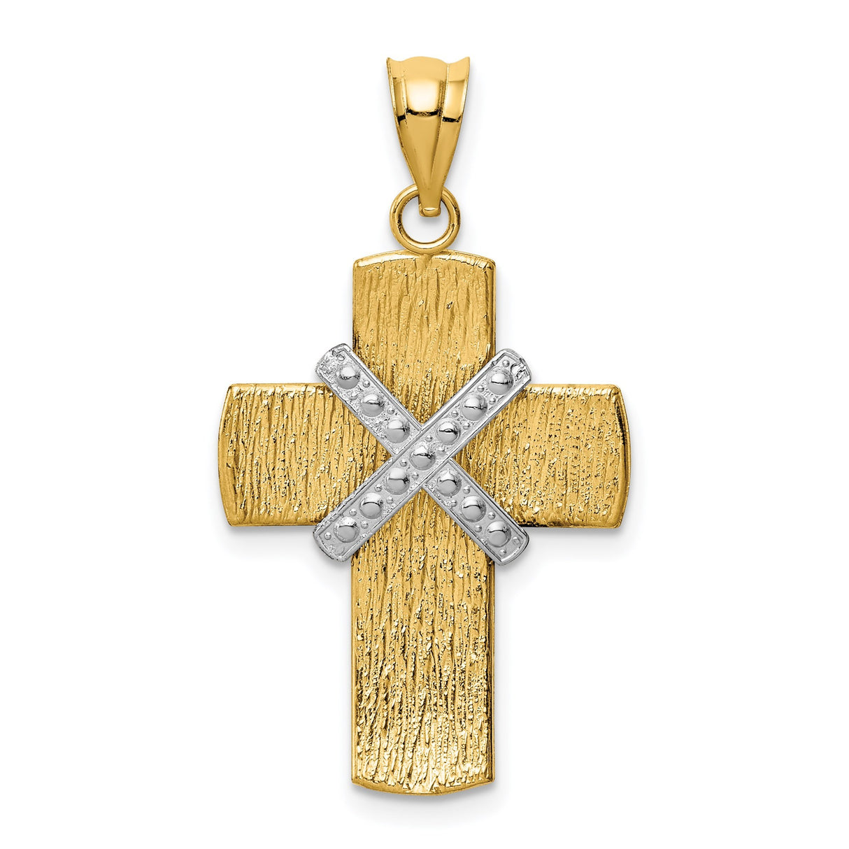 14k Multi-Tone Gold Cross Pendant with Diamond-Cut Detail and Crisscross Design