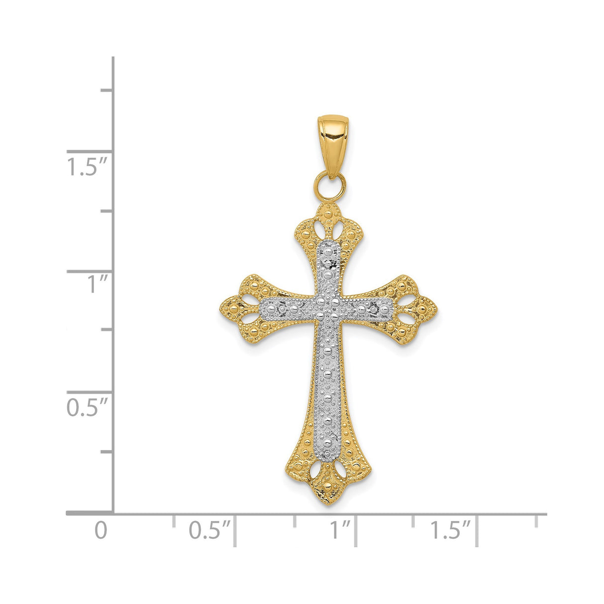14k Multi-Tone Gold Filigree Cross Pendant with Fleur De Lis Design for Men and Women
