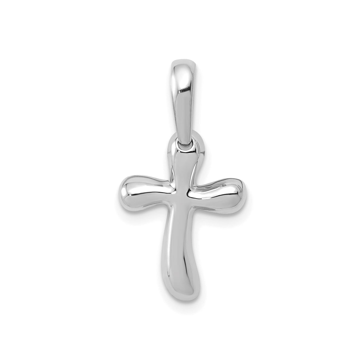 14k White Gold Cross Pendant with Polished Sleek Flowing Design for Men and Women