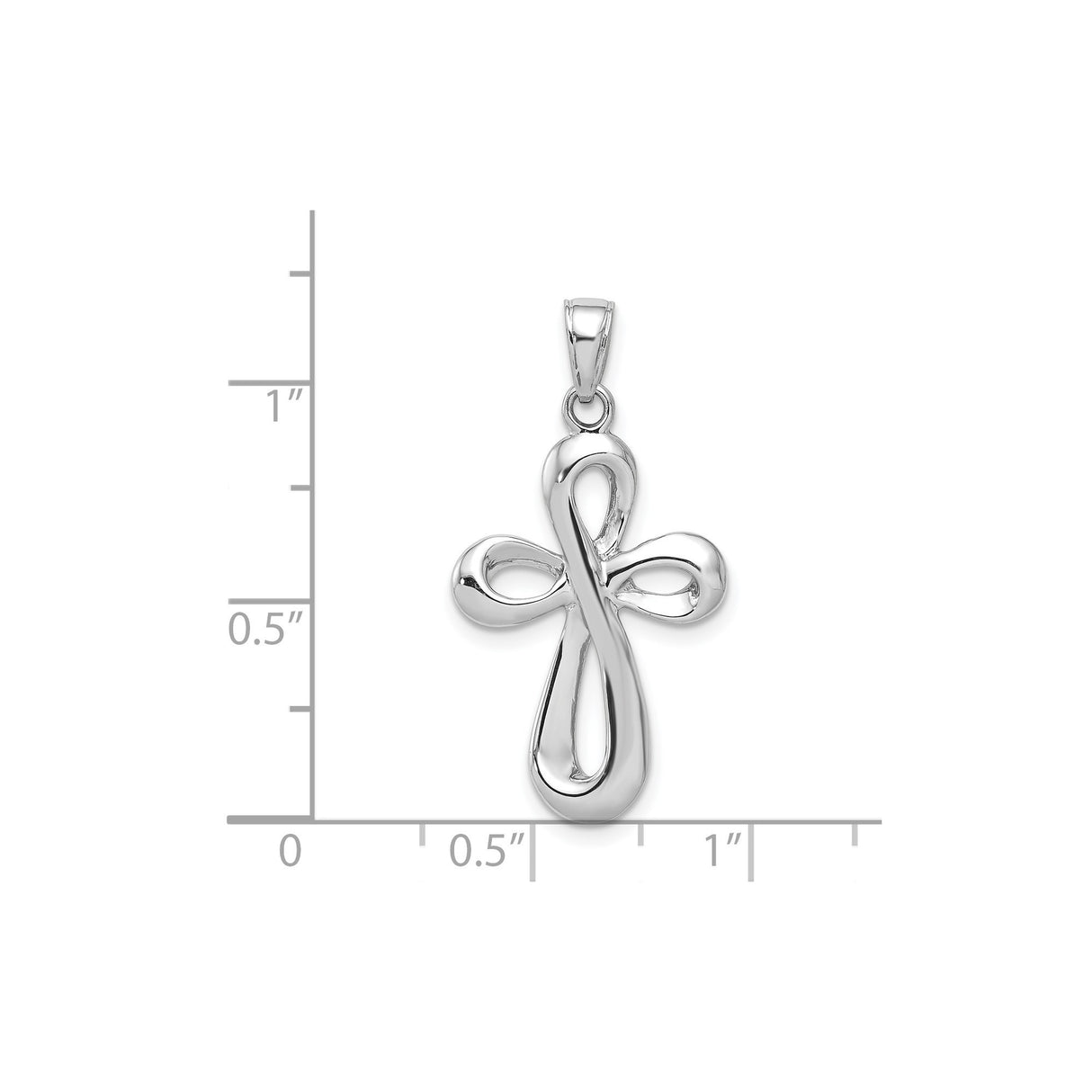 14k White Gold Reversible Infinity Cross Pendant with Mirror Finish and Ribbon Design