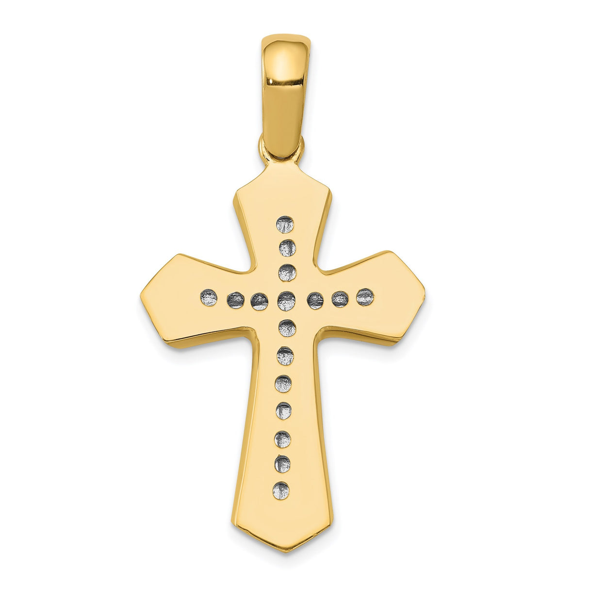 14k Two-Tone Gold Cross Pendant Charm with Polished Beveled Edge Design