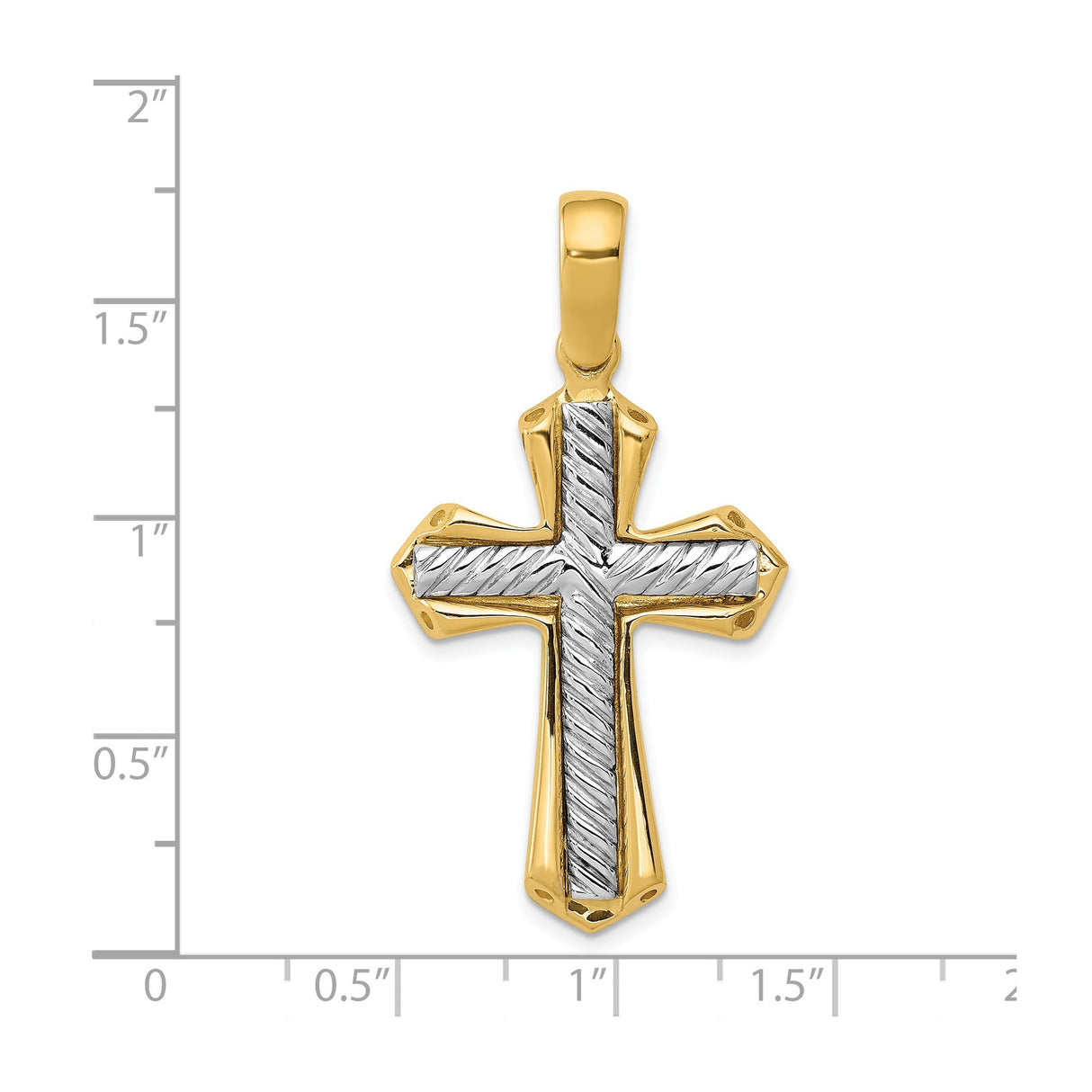 14k Two-Tone Gold Cross Pendant Charm with Polished Beveled Edge Design