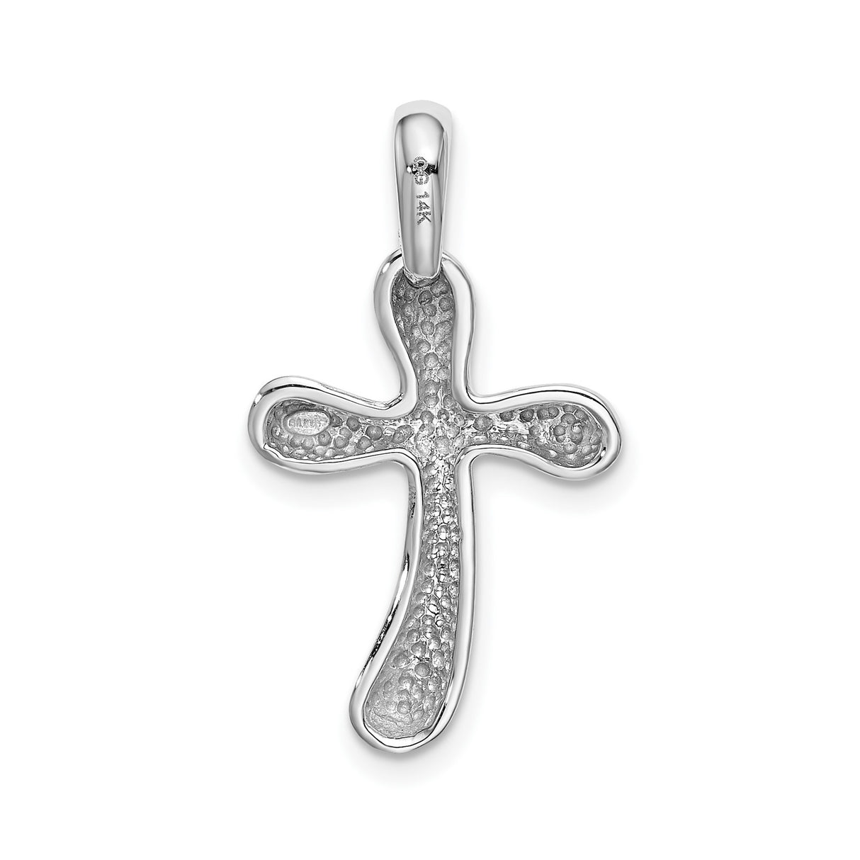 14k White Gold Cross Pendant with Curved Latin Cross Design and High Polish Finish