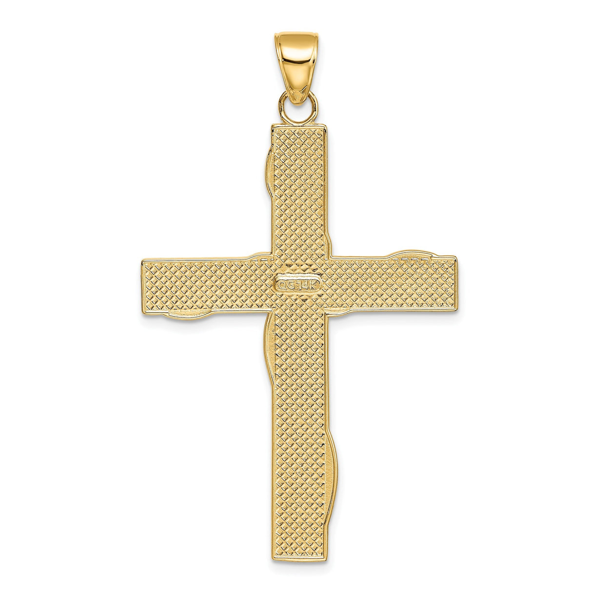 14k Multi-Tone Gold Latin Cross Pendant with Praying Hands Religious Charm