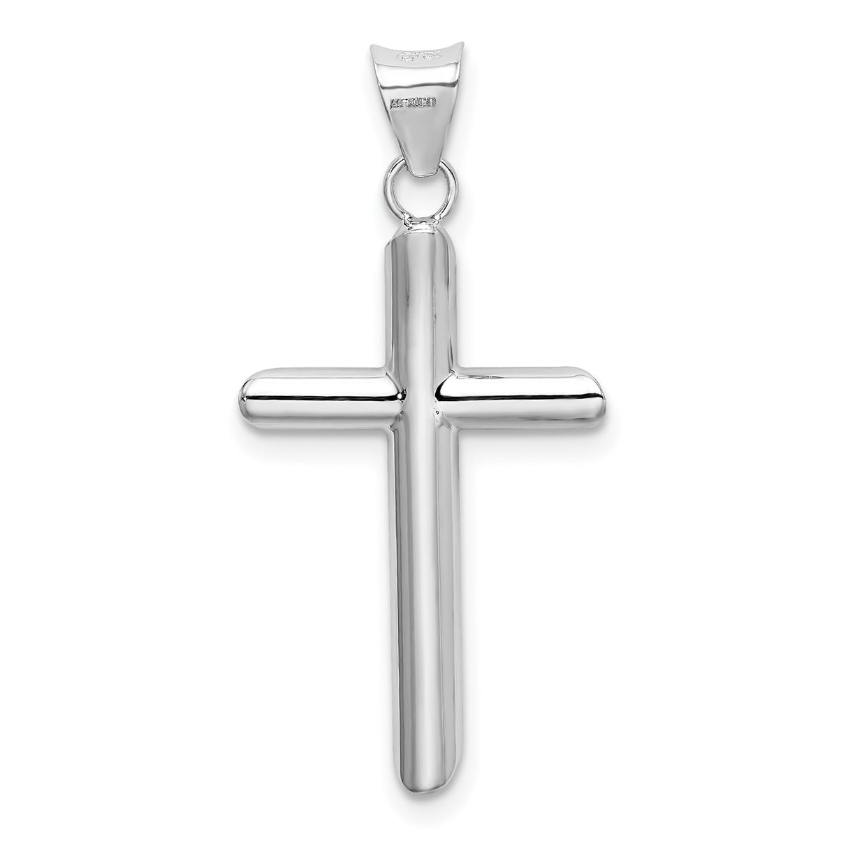 14k White Gold Latin Cross Pendant with Hollow 3D Design and Angled Tips, Unisex Jewelry