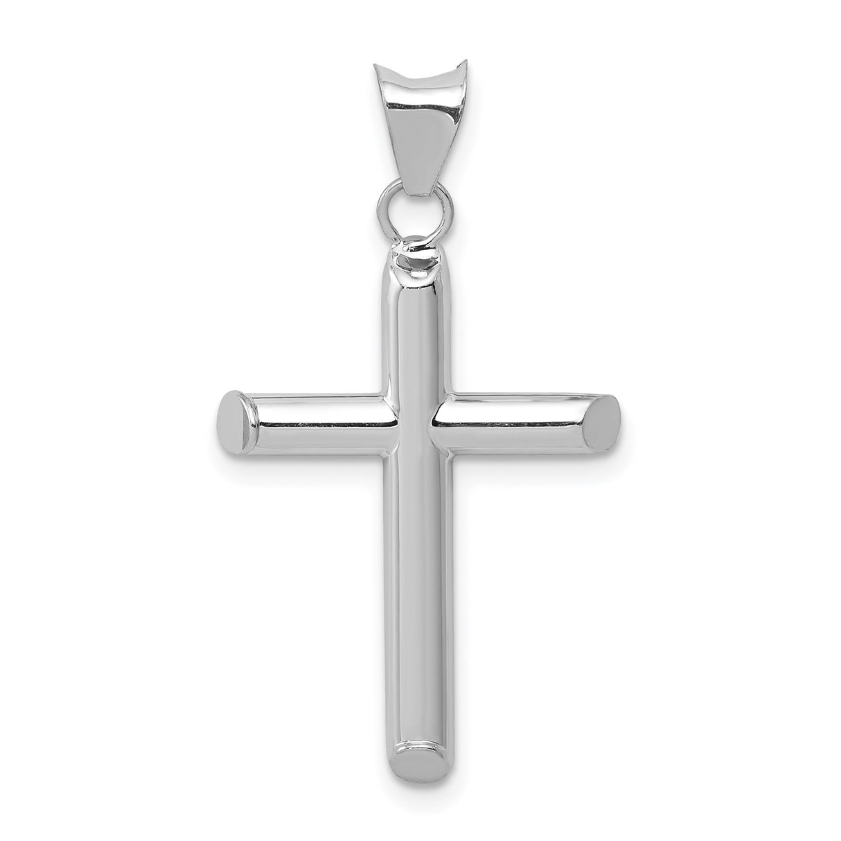 14k White Gold Latin Cross Pendant with Hollow 3D Design and Angled Tips, Unisex Jewelry