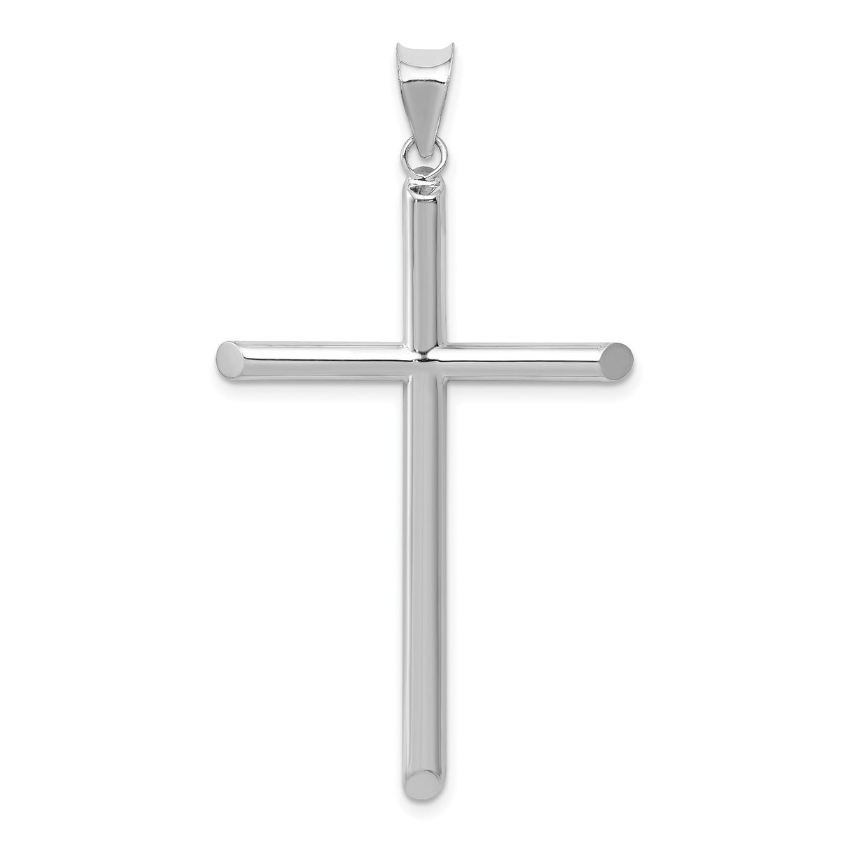 14k White Gold Hollow Latin Cross Pendant with Angled Tips and Mirror Finish for Men and Women