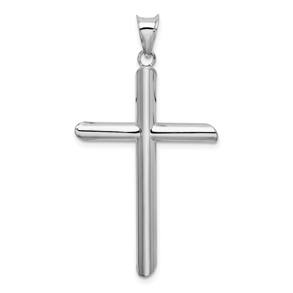 14k White Gold Cross Pendant, Hollow 3D Latin Cross with Polished Finish Bale Loop